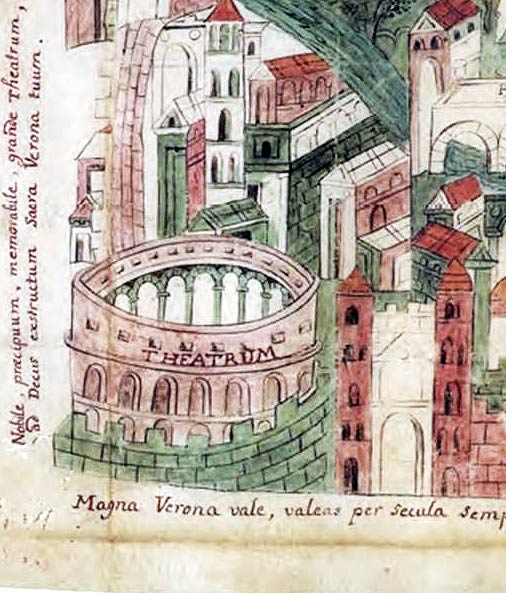 dettaglio dell'iconografia rateriana che mostra l'Arena circondata dal muro