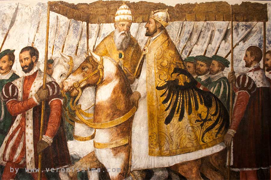 ride of Charles V and Clement VII in Bologna fresco