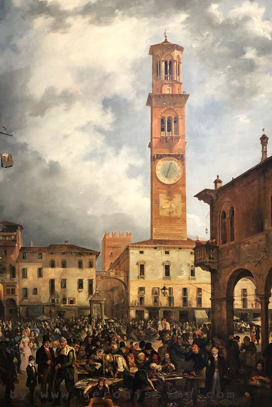 painting with a view of Piazza Erbe in the '800s