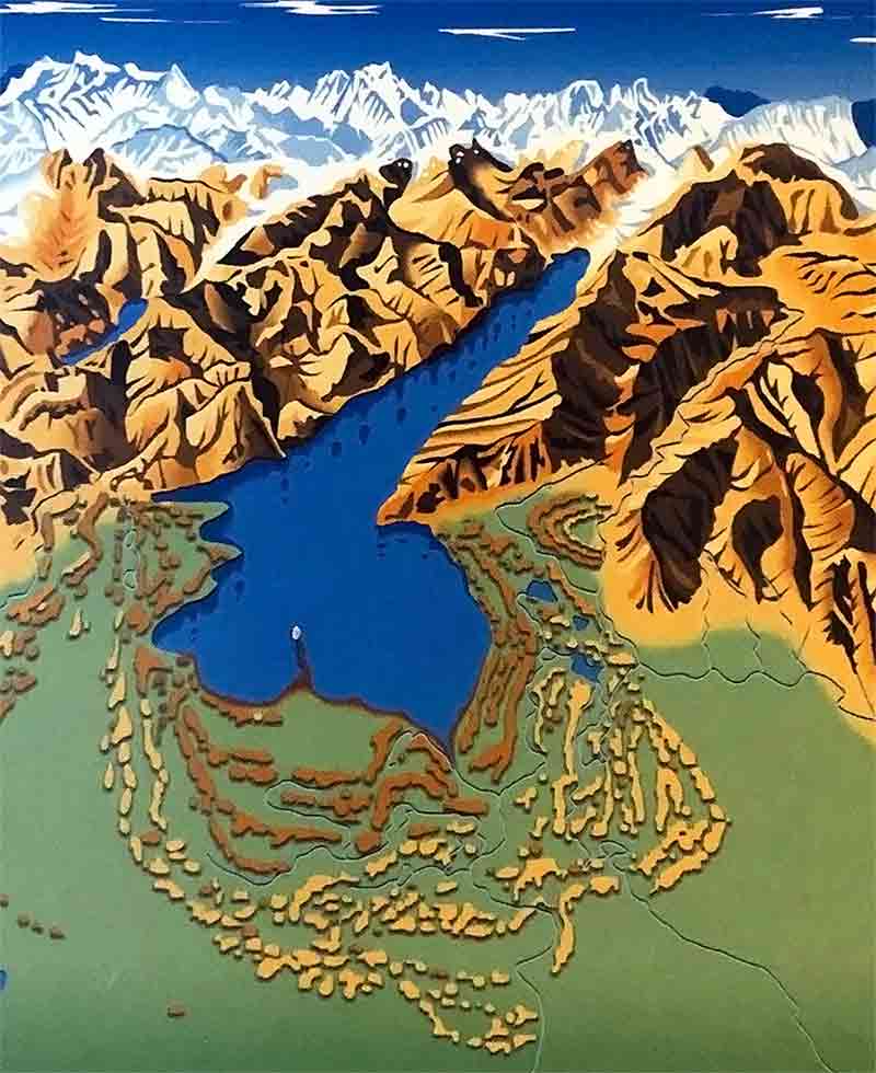 Illustrazione del lago di Garda alla fine della glaciazione