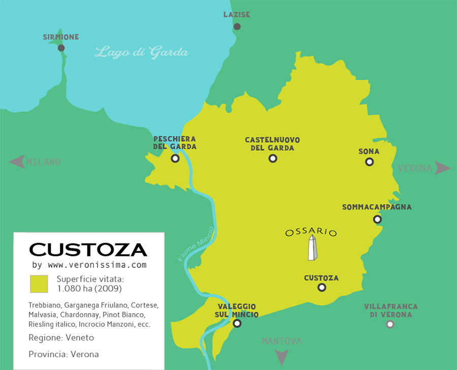 mappa della zona di produzione del vino Custoza