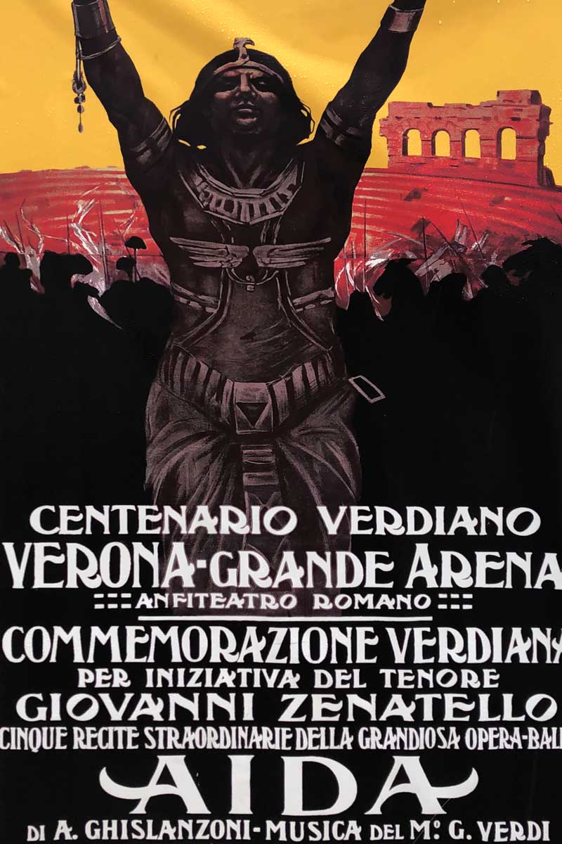 Locandina della prima rappresentazione dell'Aida all'Arena di Verona