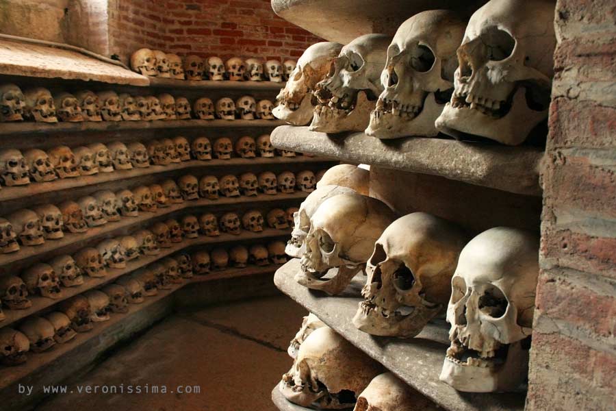 skulls inside Custoza charnel house