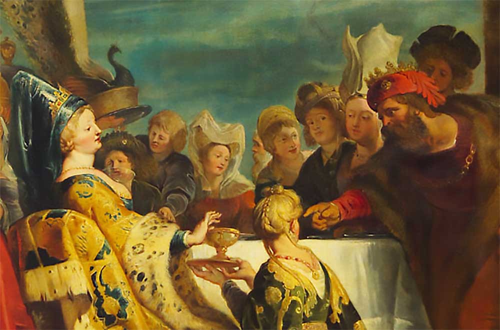 Painting by Rubens with Alboin who hands the cup to Rosmunda