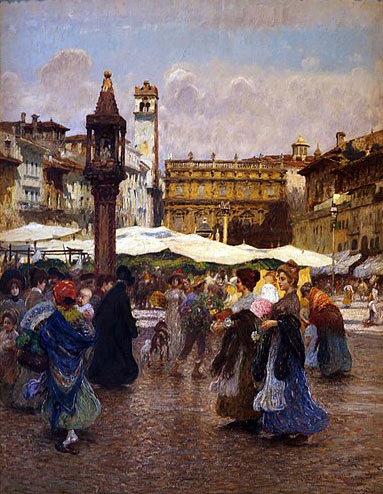 Painting of piazza Erbe by Angelo Dall'Oca Bianca