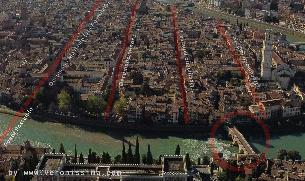 Ponte Pietra rispetto al reticolo romano