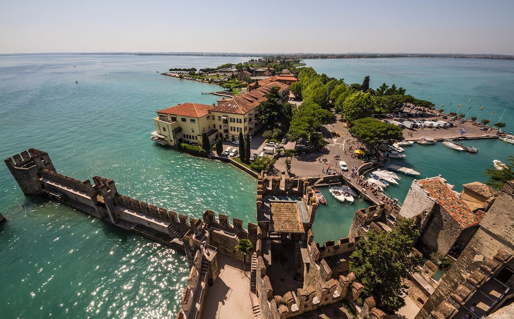 Sirmione peninsula viewed from the top of the castle