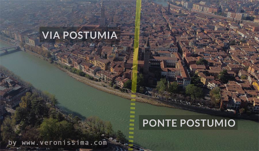 immagine aerea che mostra la posizione del ponte Postumio