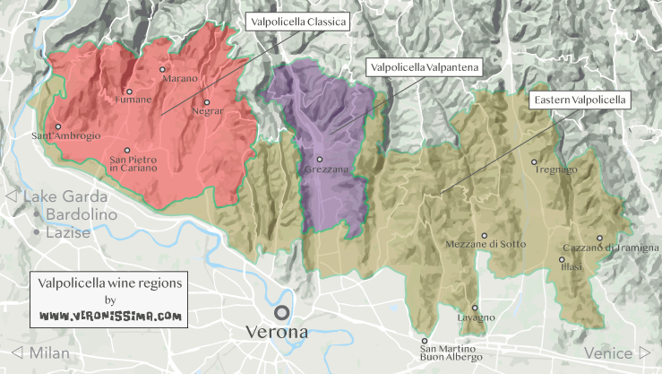 Valpolicella wine regions Map of Valpolicella wine regions