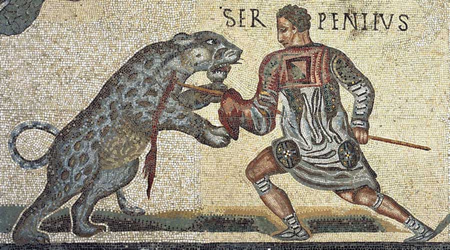 mosaico che raffigura una venatio