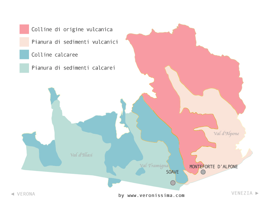 Cartina della composizione del suolo nella zona di Soave