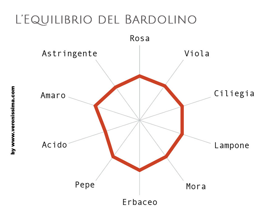 grafico che mostra l'equilibrio tra le varie componenti del vino bardolino