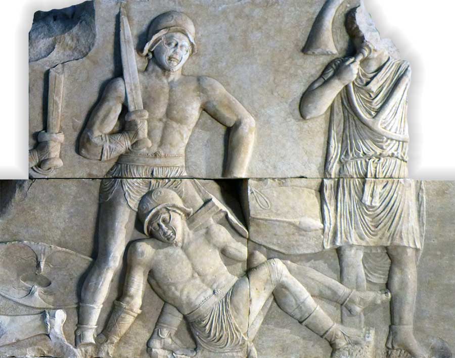 bassorilievo con combattimenti di gladiatori di età repubblicana