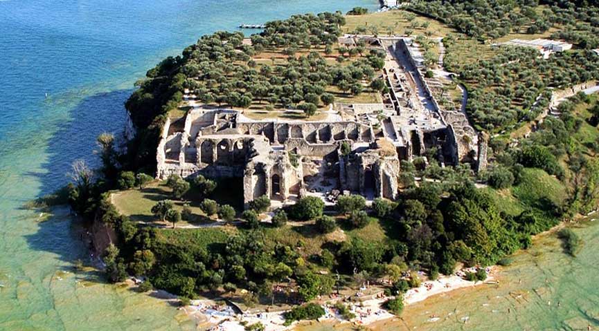 The archaeological excavation of the Roman villa in Sirmione view from above