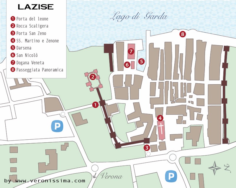 mappa di Lazise con i punti di interesse turistico