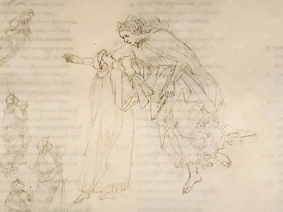 Disegno di Botticelli raffigurante Dante e Beatrice