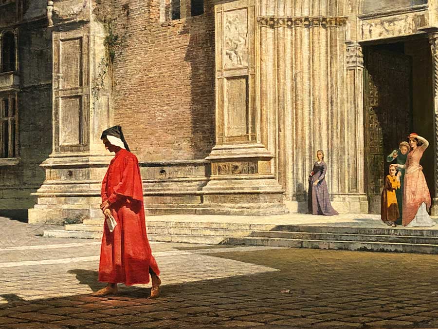 Dante cammina davanti alla chiesa di Santa Anastasia