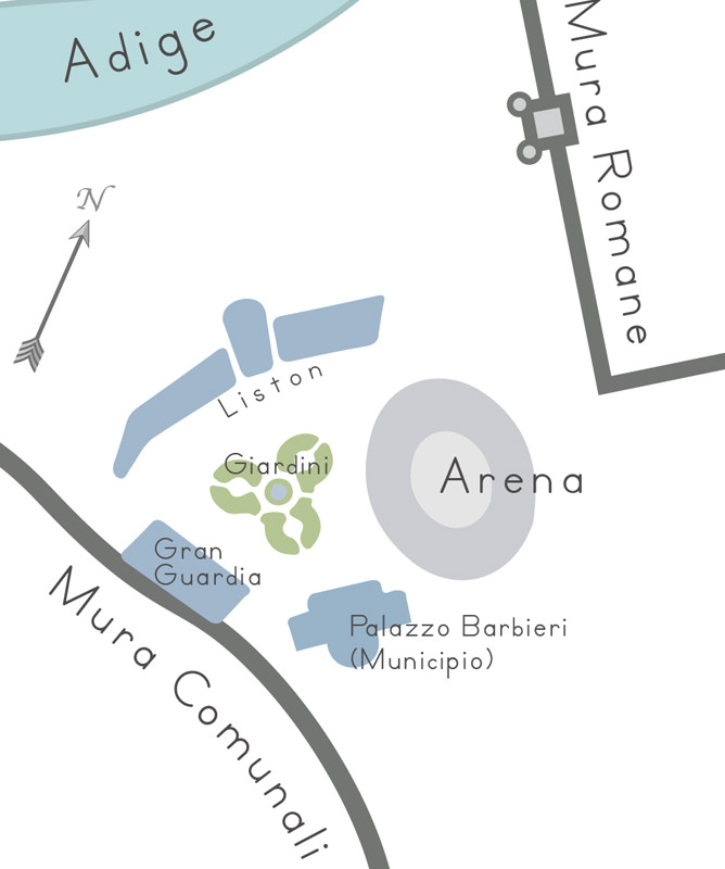 mappa di Verona romana con il foro