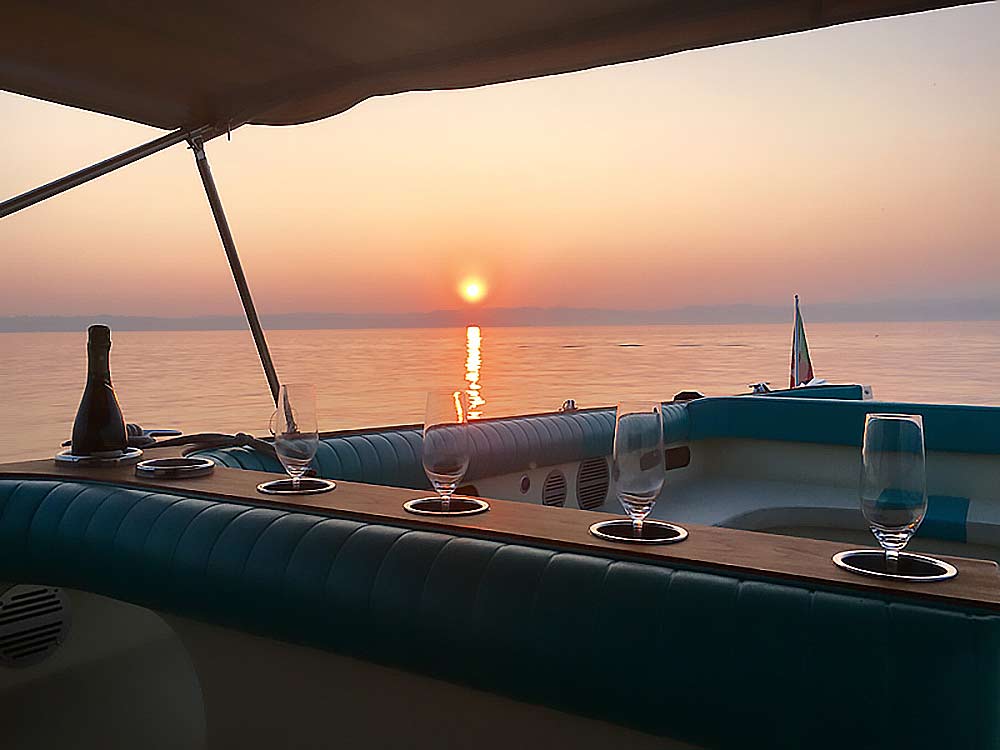 Boat on the lake at sunset