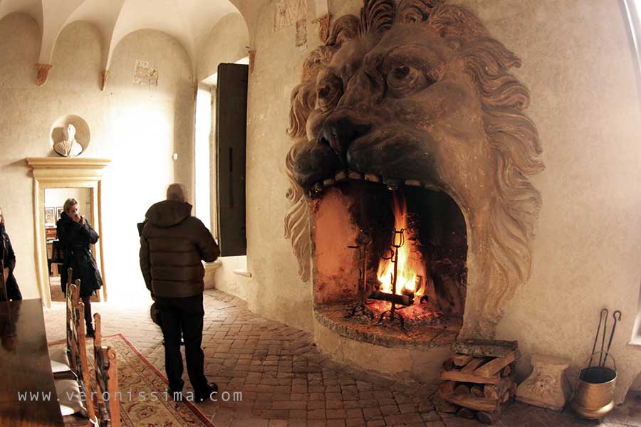 il camino di Villa della Torre a forma di Leone